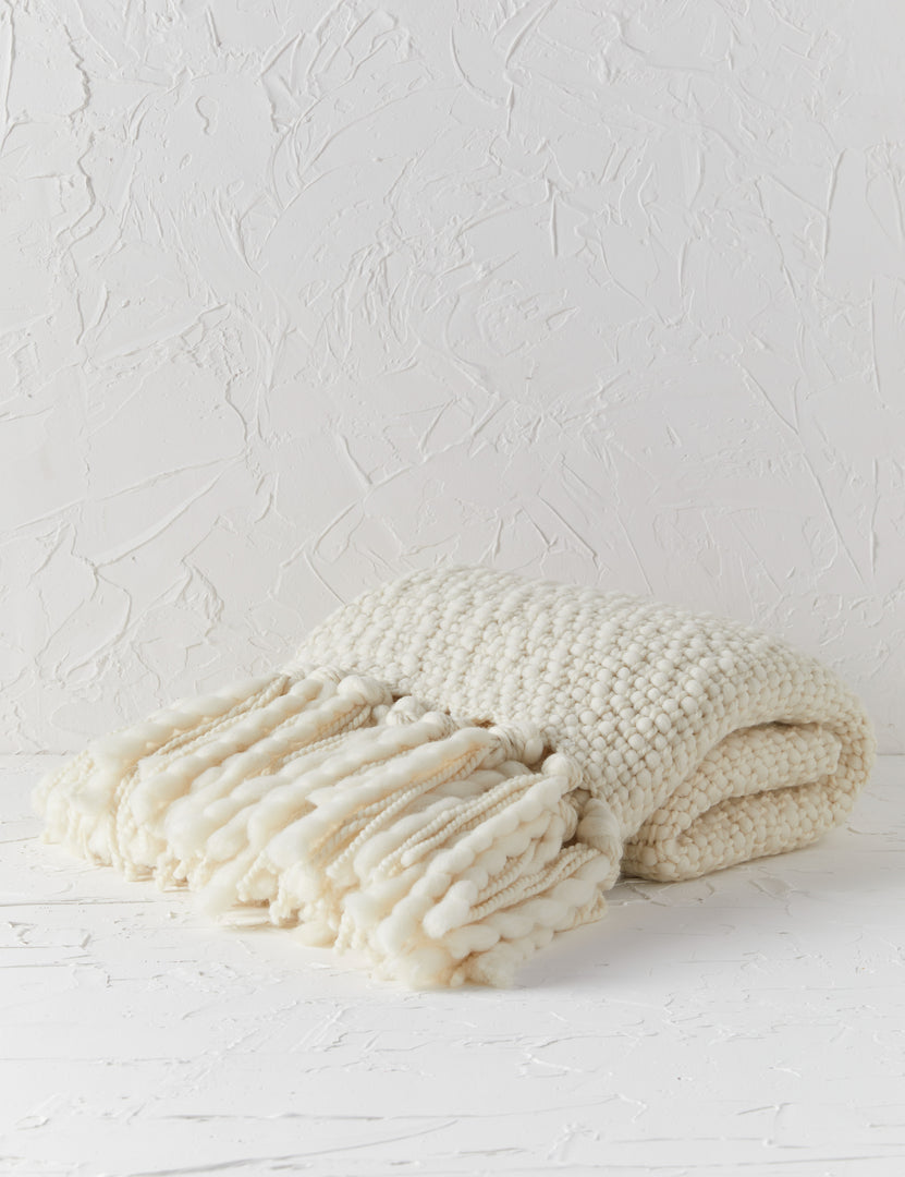 #color::ivory | Olema ivory handwoven throw with fringed ends
