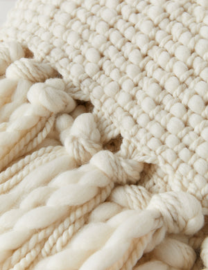 Close-up of the fringed ends on the Olema ivory handwoven throw