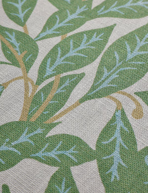 Orchard Leaves Green on Linen Fabric Swatch by Wallshoppe