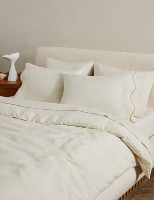 Angled view of the Essie soft, breathable hemp duvet cover in cream