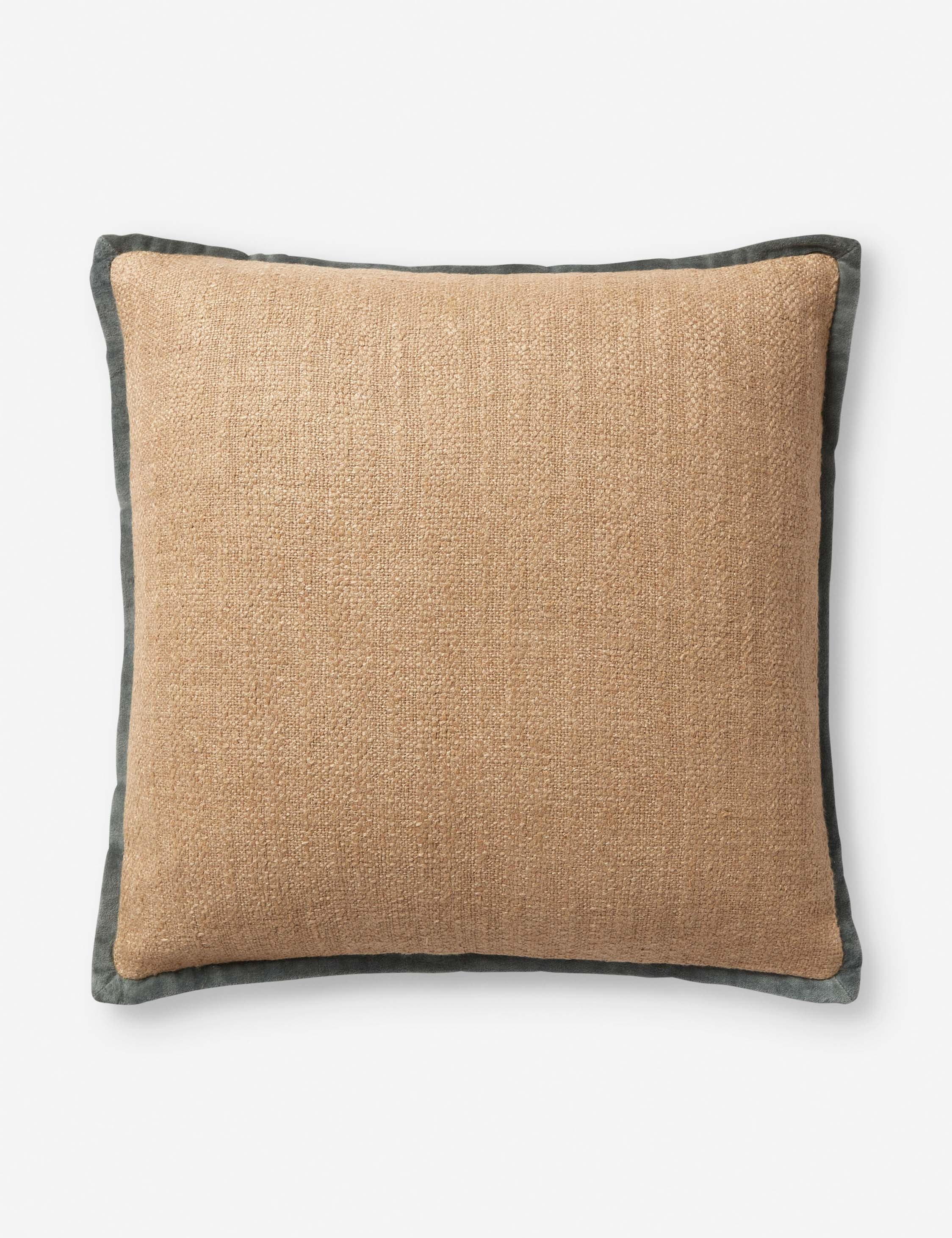 Natural and Blue Linen Cotton Square Throw Pillow with Down Insert