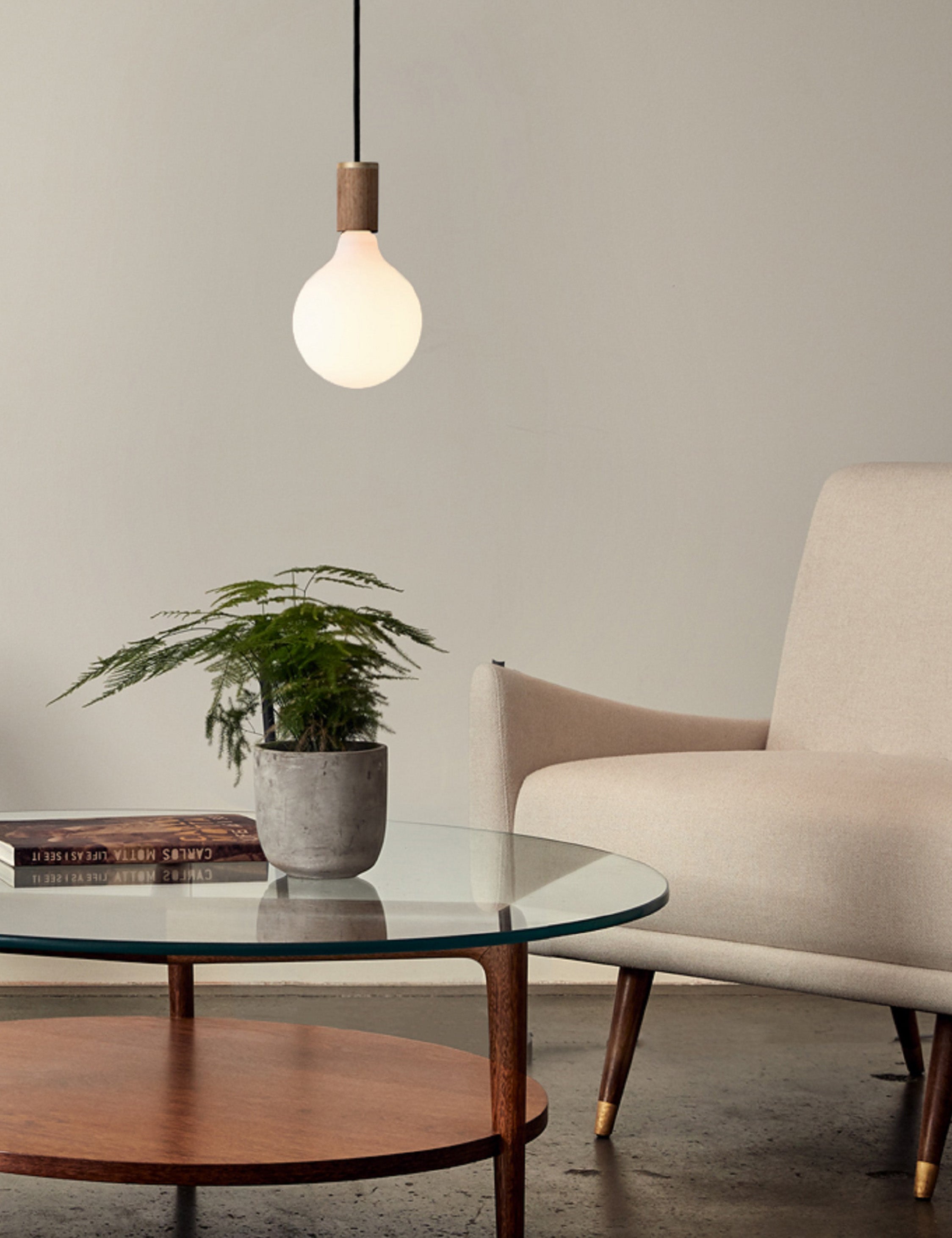 Mini Oak Globe LED Pendant Light with Matte White Glass