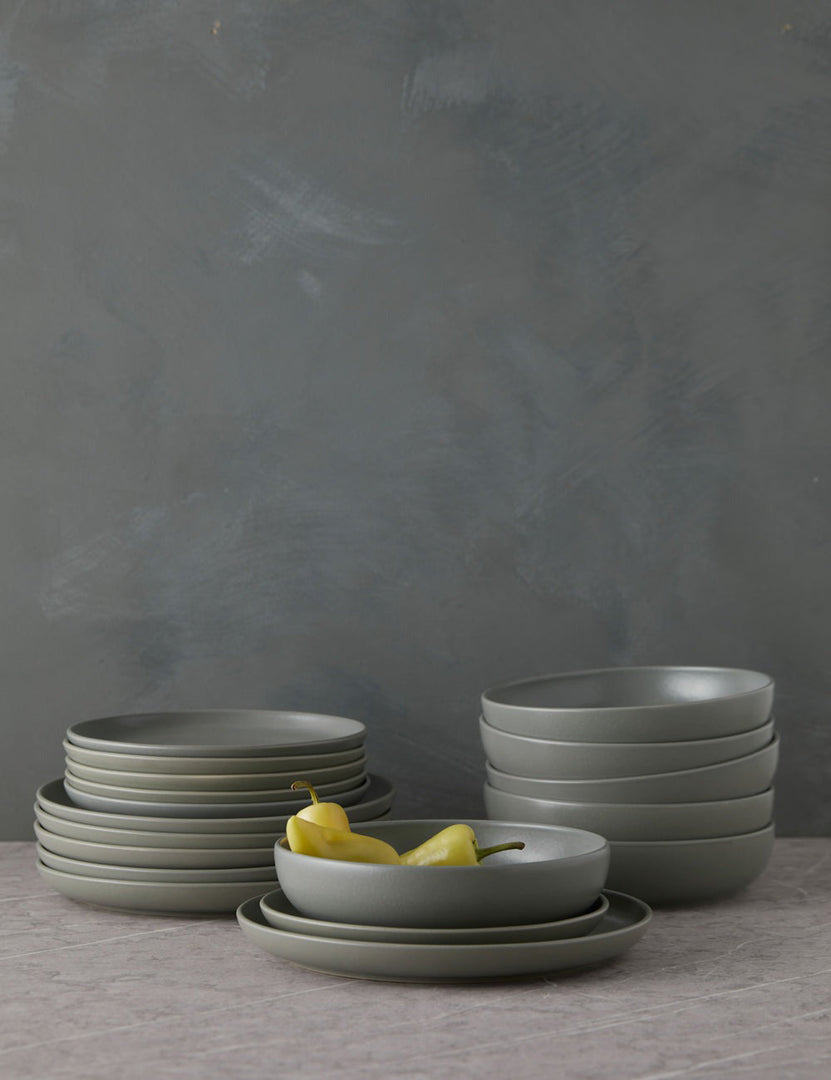 #color::artichoke #style::18-piece-set-with-pasta-bowl | Artichoke green Pacifica Dinnerware (18-Piece Set) by Casafina