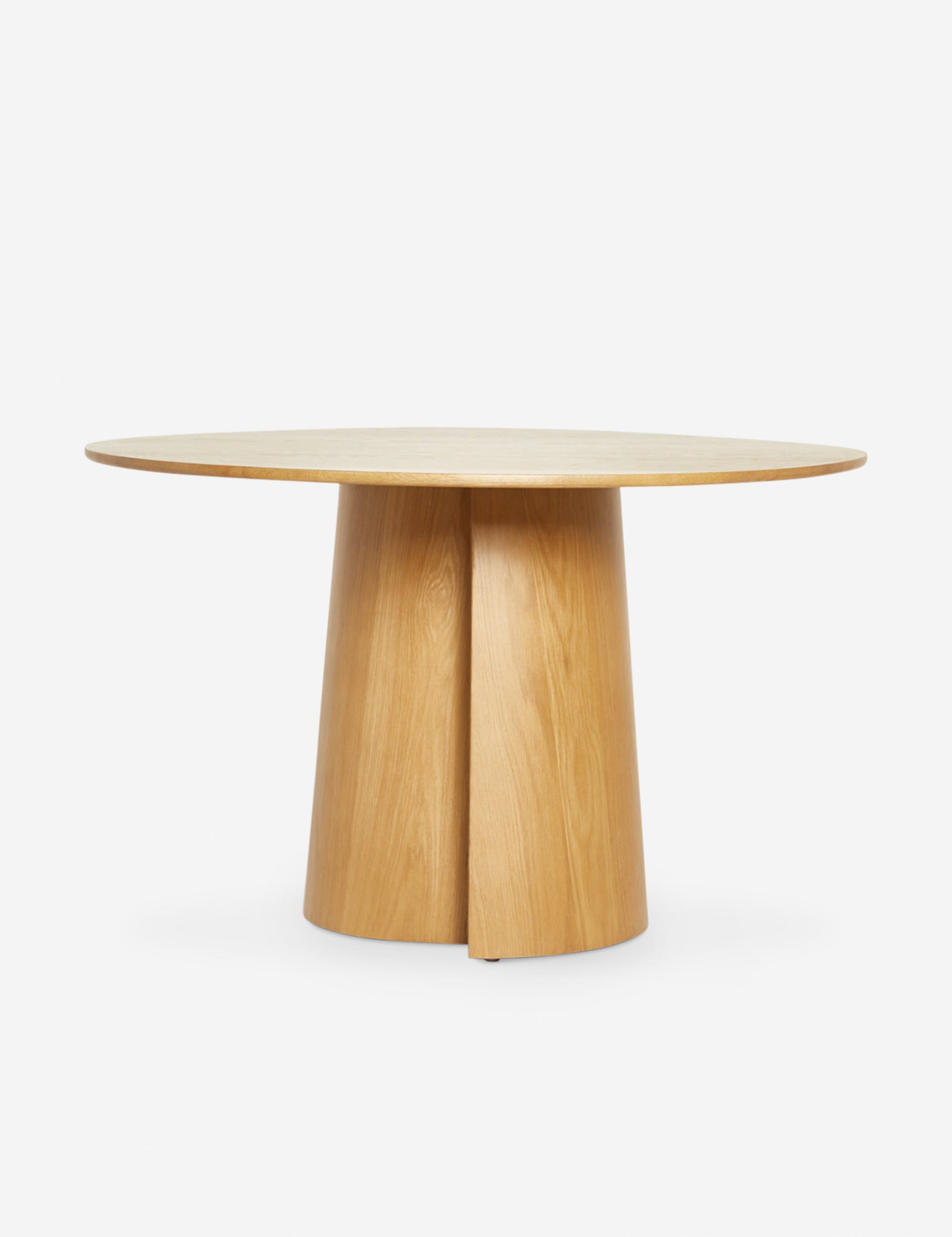 #color::natural #size::48- | Pau oak veneer round dining table with a pedestal base
