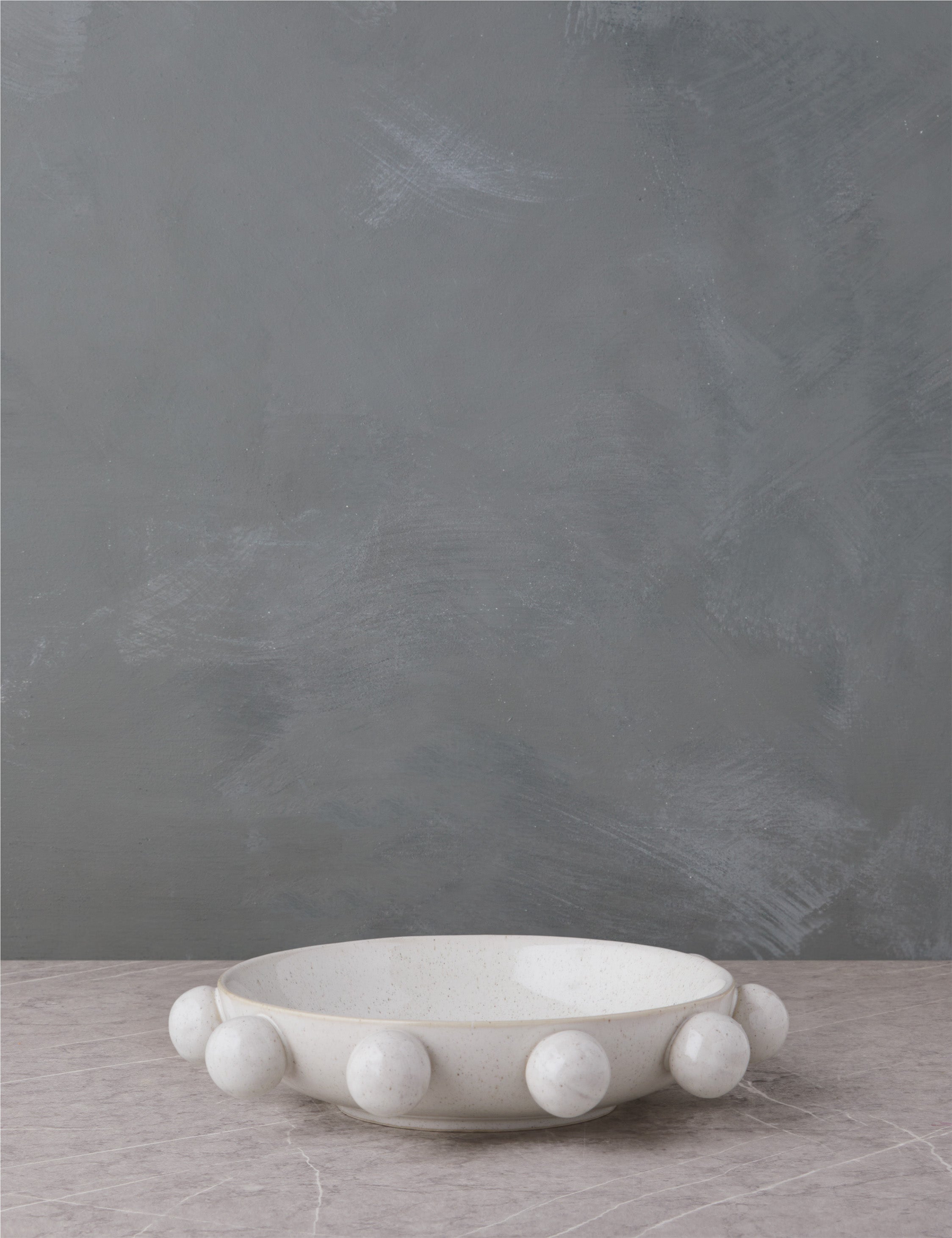 Cream Ceramic Stoneware Bowl with Decorative Orbs