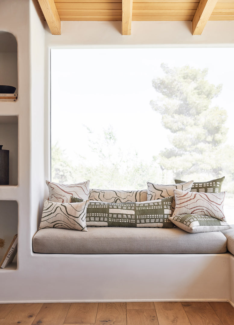 Elan Byrd pillows on top of a window bench