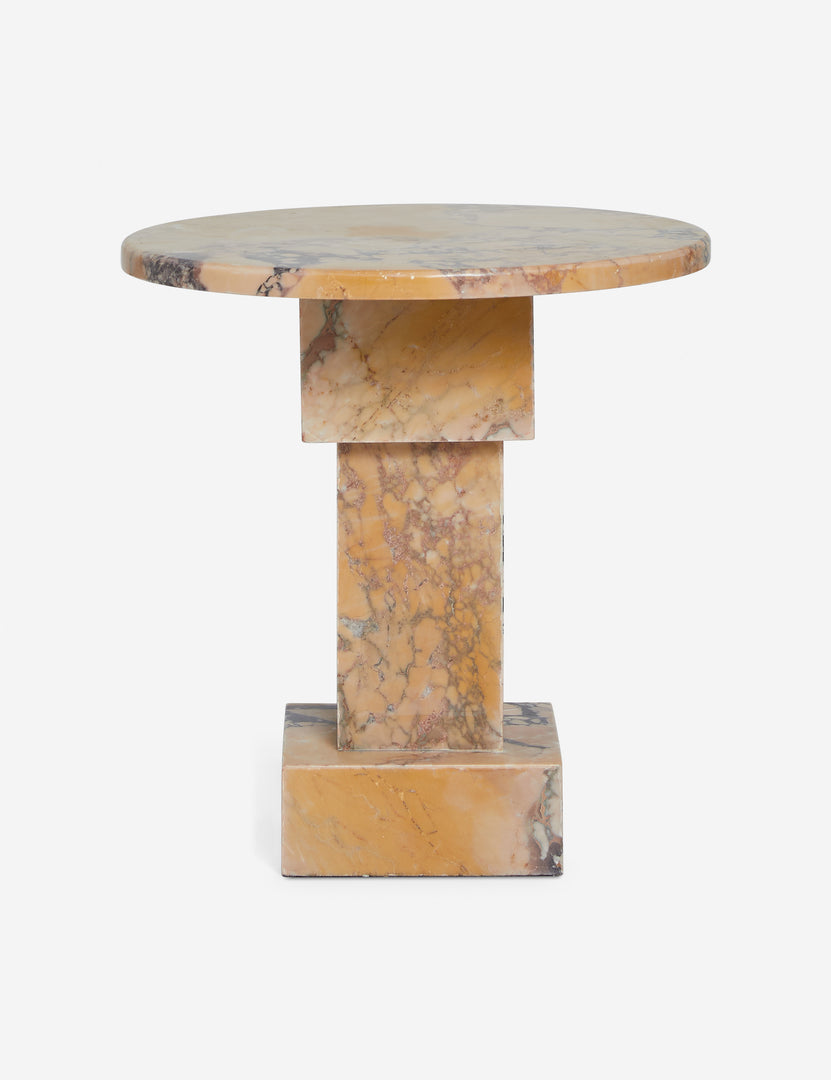 #color::orange-marble | Potts round marble pedestal side table.