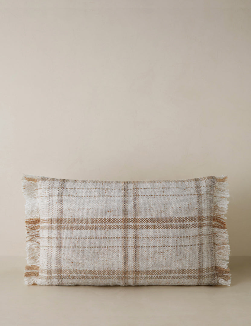 #style::lumbar | Priya plaid fringed outdoor lumbar pillow.