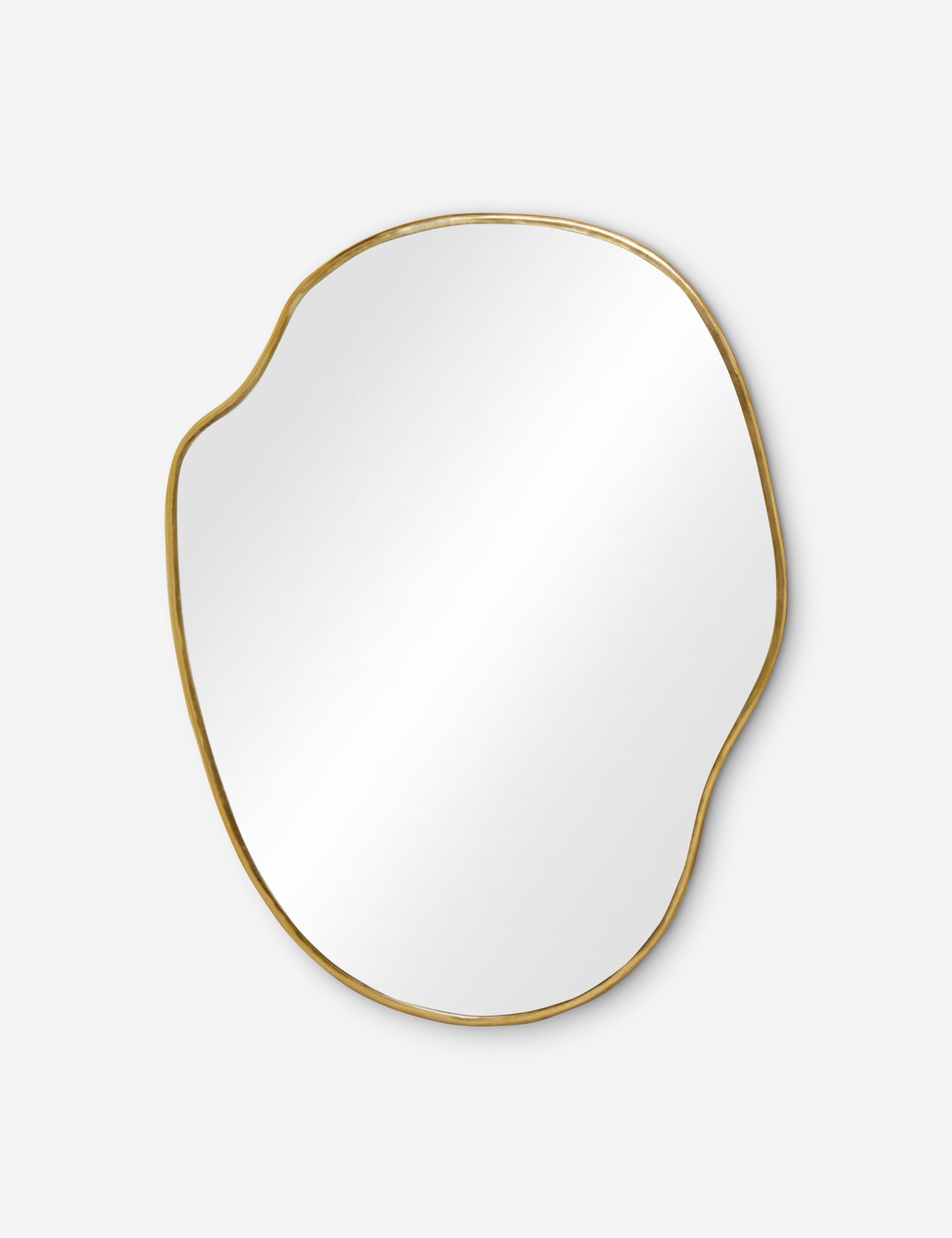 #color::gold #size::small | Small Puddle mirror with a free-curving gold frame that mimics a puddle shape by Sarah Sherman Samuel