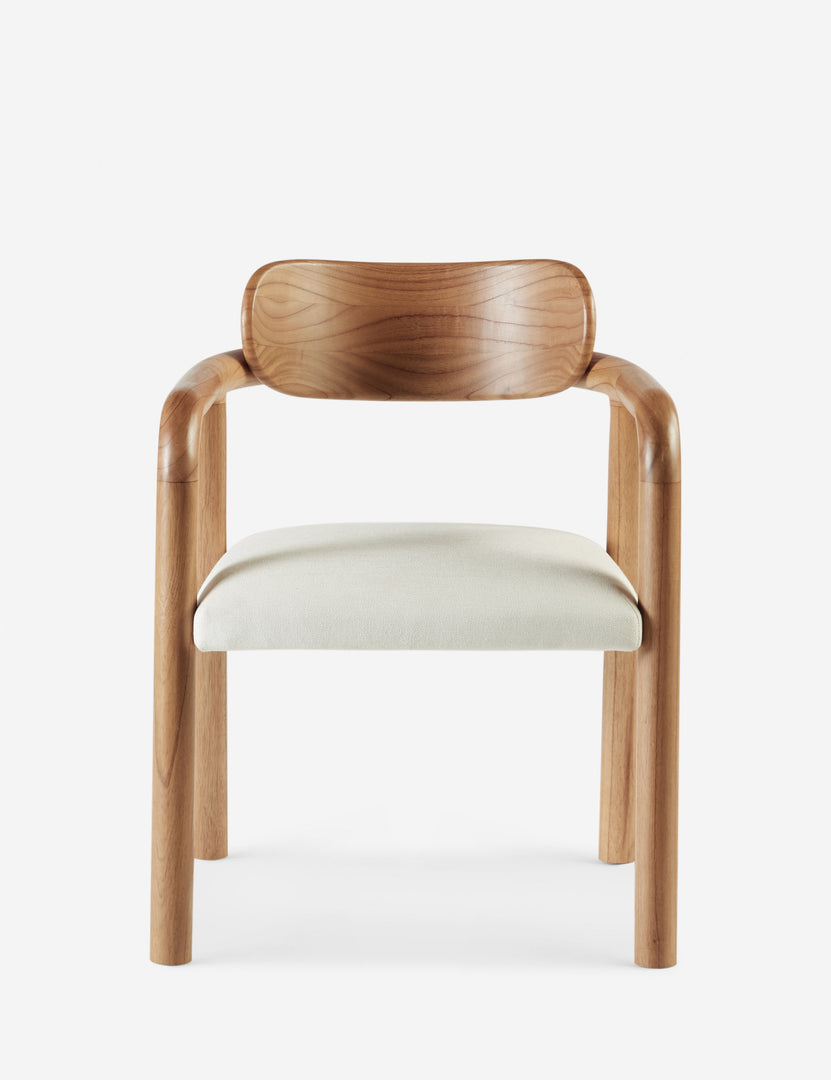 #color::natural-and-linen-weave | Elvia sculptural white cedar dining chair.