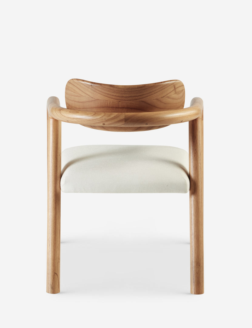 #color::natural-and-linen-weave | Back of the Elvia sculptural white cedar dining chair.