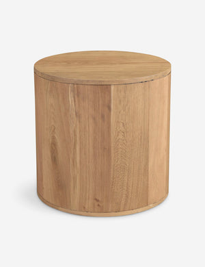 Back of the Kono 2-drawer round oak nightstand.