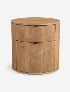 Kono 2-drawer round oak nightstand.