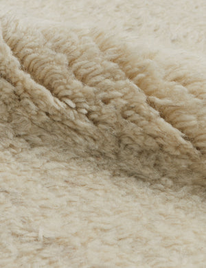 Close up view of the Raita subtle bar patter fringe area rug in ivory