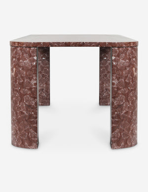 Side profile of the Ramoon wide leg solid marble dining table by Carly Cushnie.