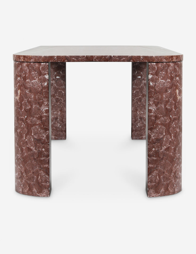 #color::rose-marble | Side profile of the Ramoon wide leg solid marble dining table by Carly Cushnie.