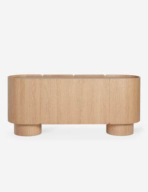 Back view of the Raphael modern rounded honey oak sideboard cabinet