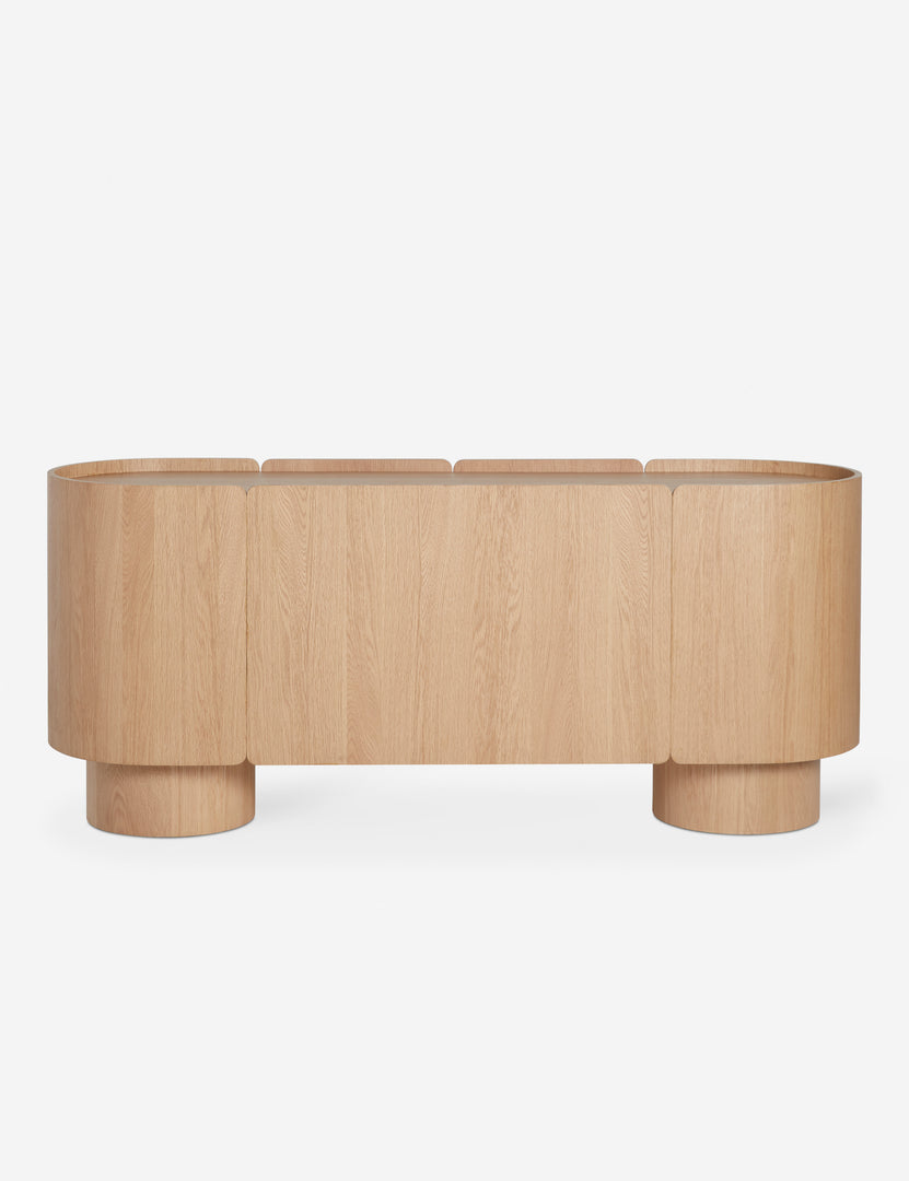 | Back view of the Raphael modern rounded honey oak sideboard cabinet