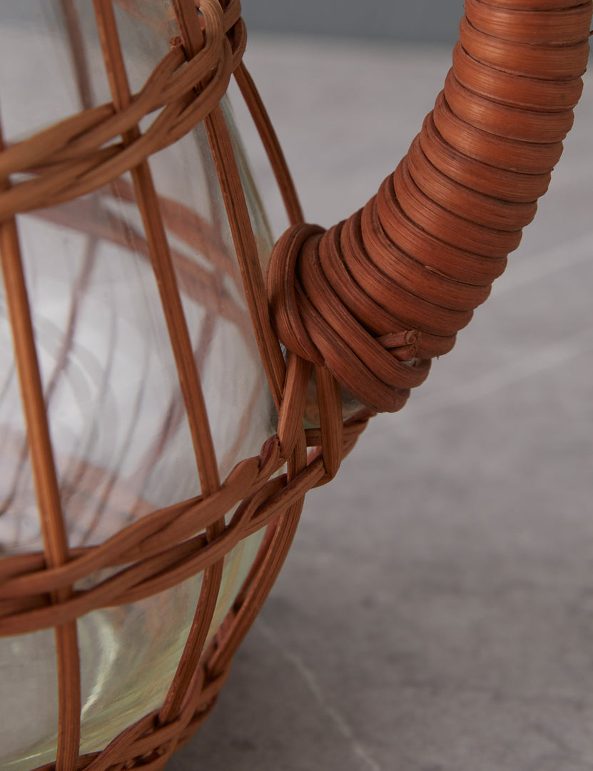 | Close up view of the view of the rattan wrapped Lorraine pitcher