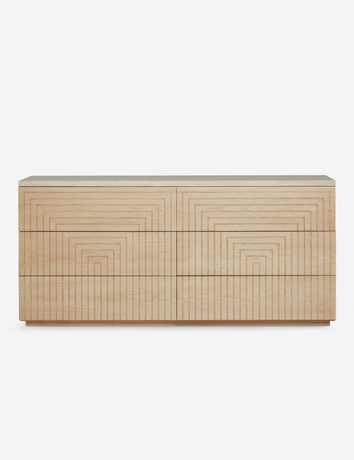 #color::natural-oak | Rayner carved linear detailing oak six drawer dresser.