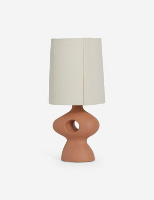 Angled view of the Rhodes sculptural ceramic table lamp.