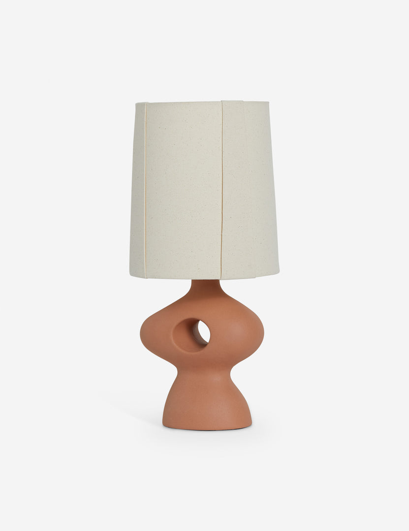 #color::terracotta | Angled view of the Rhodes sculptural ceramic table lamp.