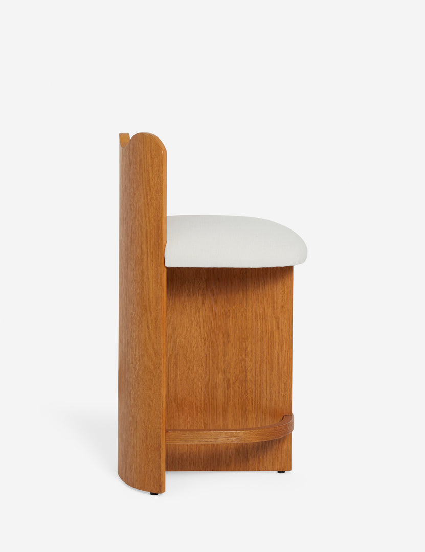 #color::honey-oak | Side view of the Ripple wavy barrel back wooden counter stool