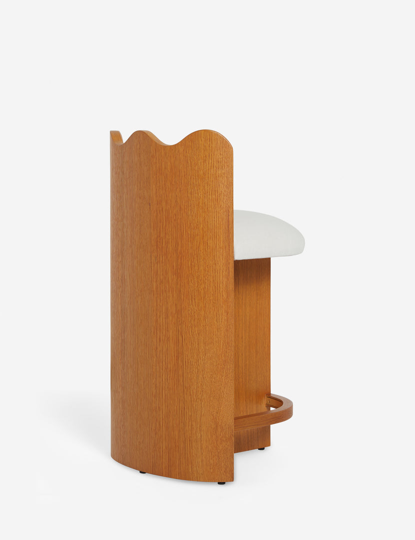 #color::honey-oak | Back view of the Ripple wavy barrel back wooden counter stool