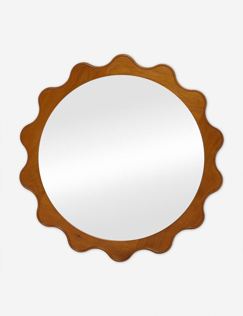 #color::honey-oak | Ripple wavy framed round wall mirror in honey oak