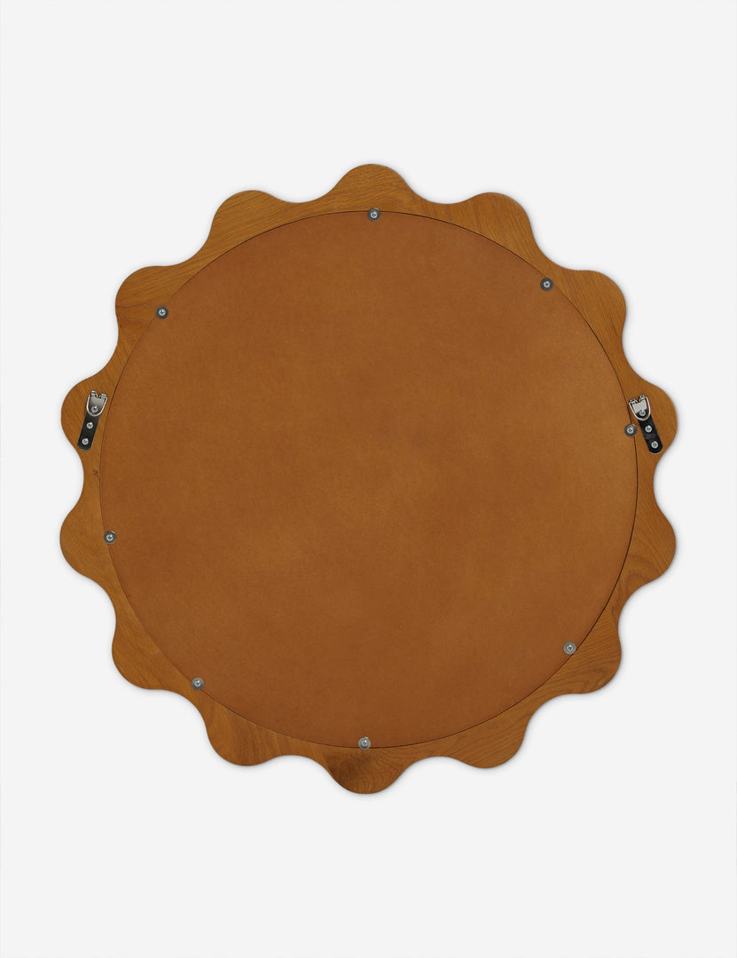 #color::honey-oak | Back of the Ripple wavy framed round wall mirror in honey oak