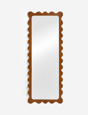 Ripple wavy framed full length mirror in honey oak