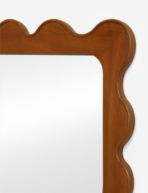 Close up view of the Ripple wavy framed full length mirror in honey oak
