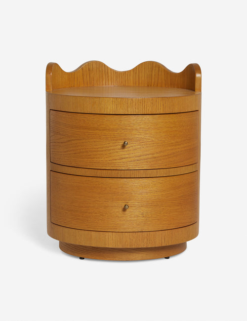 #color::honey-oak | Ripple wavy profile, round two drawer nightstand