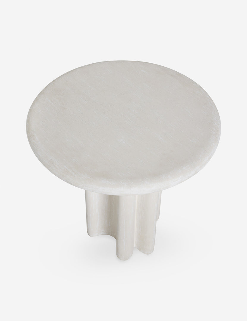 #color::ivory | Angled overhead view of the Ruiz round cement outdoor side table.