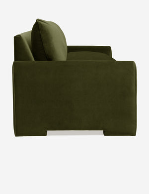 Side of the Rupert Loden Gray Velvet sofa