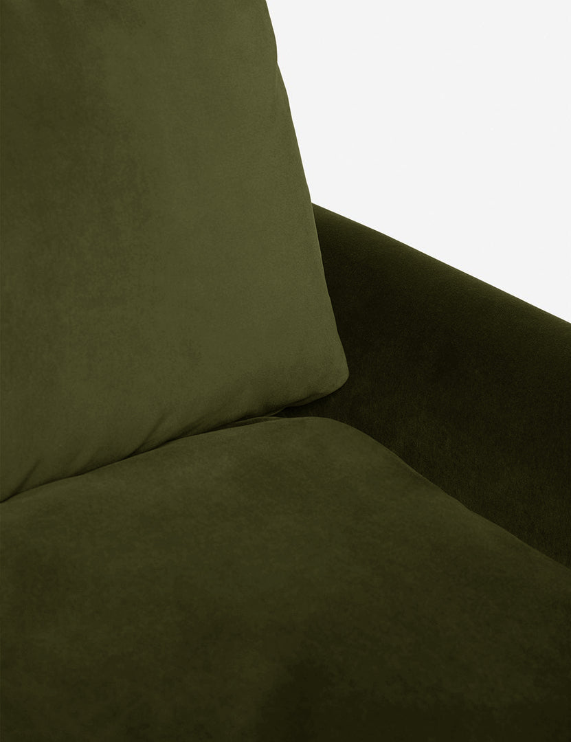 #color::loden-velvet #size::102-W | Inner corner of the Rupert Loden Gray Velvet sofa