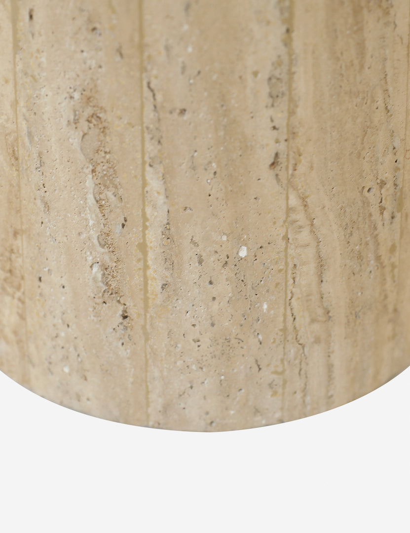 #color::beige-marble | Close up of the texture of the Kirchner round travertine side table.