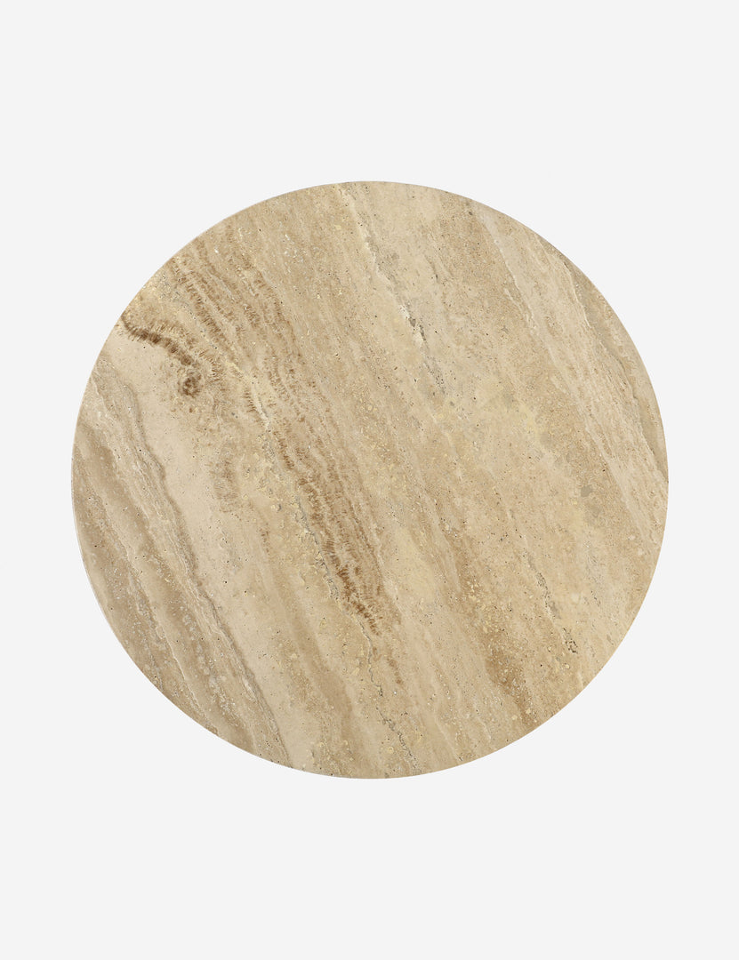 #color::beige-marble | Top of the Kirchner round travertine side table.