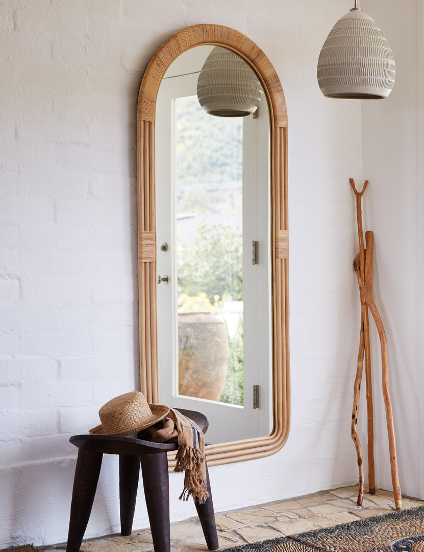 #color::natural | Marsali rattan frame full length mirror hanging on the wall in an entryway