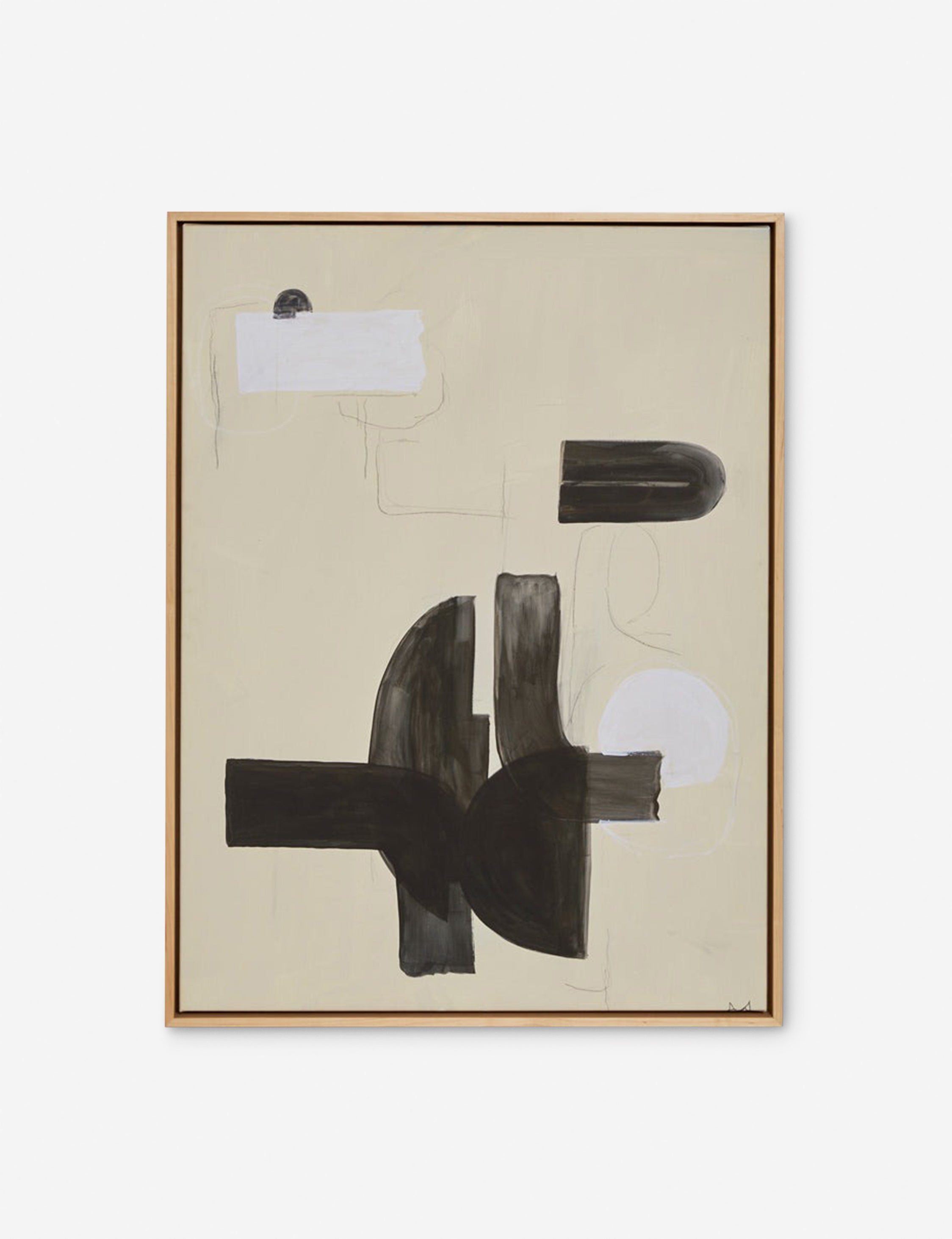 #size::24--x-32- #size::30--x-40- #size::40--x-54- | In Pursuit Print in a maple floater frame featuring clean forms in a neutral palette by Sarah Sherman Samuel