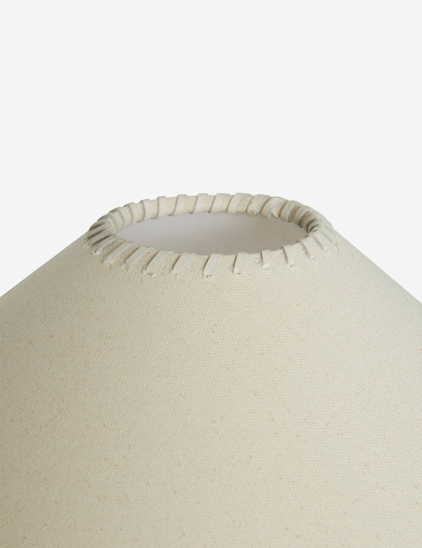 #color::sage | Close up view of the linen shade of the Saguaro Sculptural Ceramic Table Lamp by Elan Byrd.