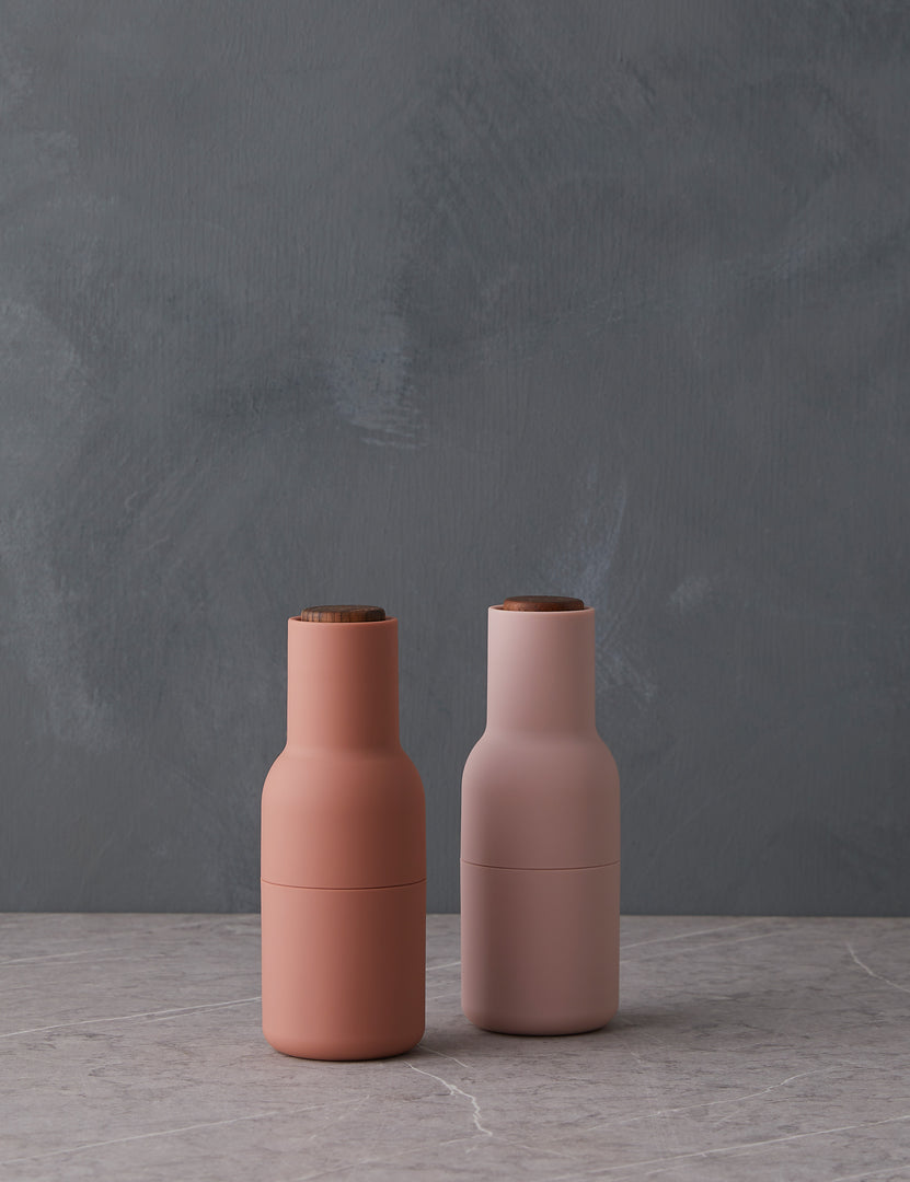 #color::nude | Pinkish beige and nude salt and pepper bottle grinders