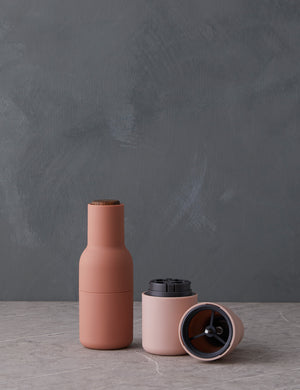 Pinkish beige and nude salt and pepper bottle grinders