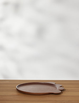 Side view of the Scallop walnut wood serving tray by Sarah Sherman Samuel