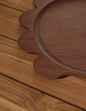 Close up of the Scallop walnut wood serving tray by Sarah Sherman Samuel