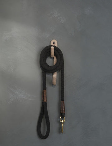 #color::speckled | Cream speckled Leggy Long Wall Hook by SIN Ceramics with a leash hanging on it