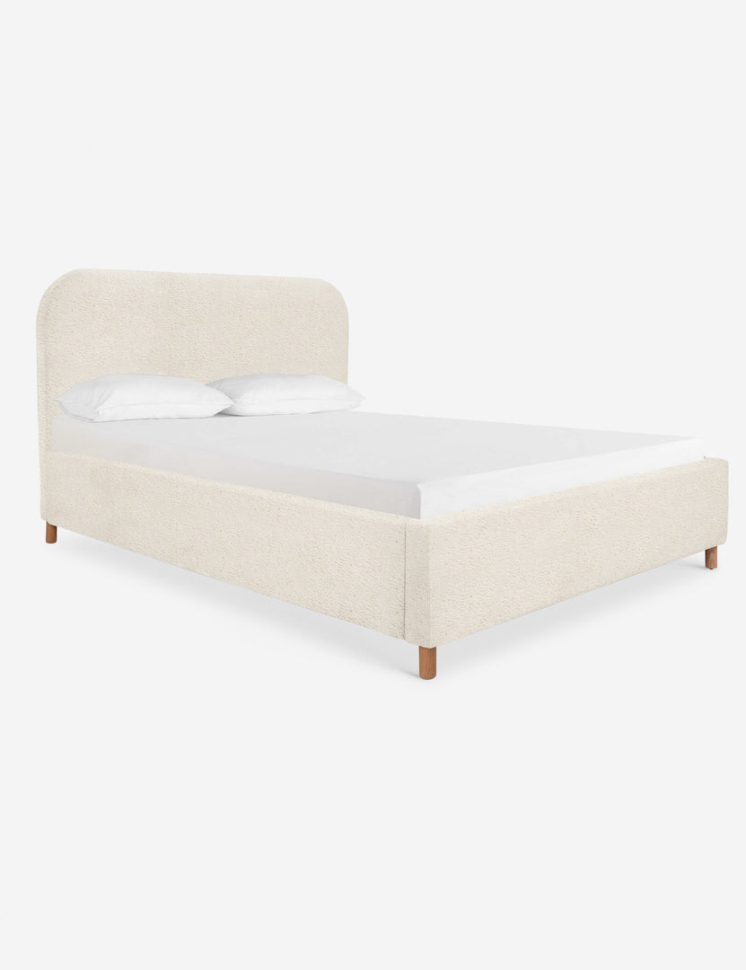 #size::queen #size::king #color::boucle-cream #size::cal-king | Angled view of the Solene Boucle Cream platform bed