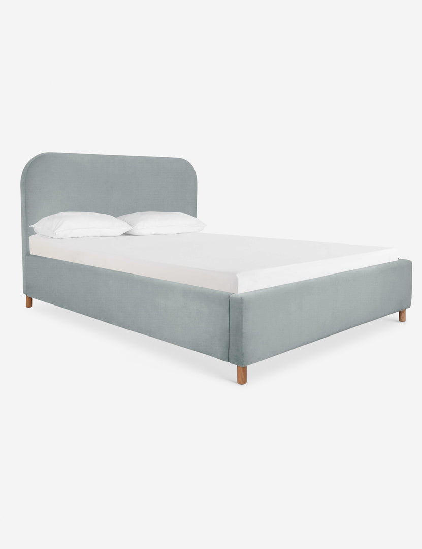 #size::queen #size::king #color::dove #size::cal-king | Angled view of the Solene Dove light blue velvet platform bed