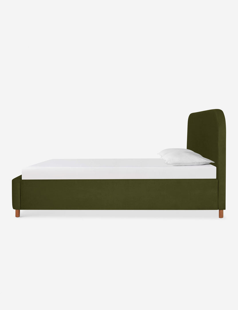 #size::queen #size::king #color::loden-velvet #size::cal-king | Side of the Solene Loden Velvet platform bed