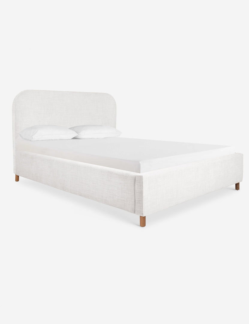 #size::queen #size::king #color::white #size::cal-king | Angled view of the Solene White linen platform bed